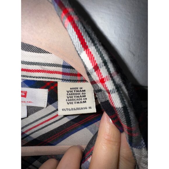 Levis Plaid Longline Button-Up Shirt Dress Western Ranch Plus Size 1X Cowboy - Picture 6 of 9